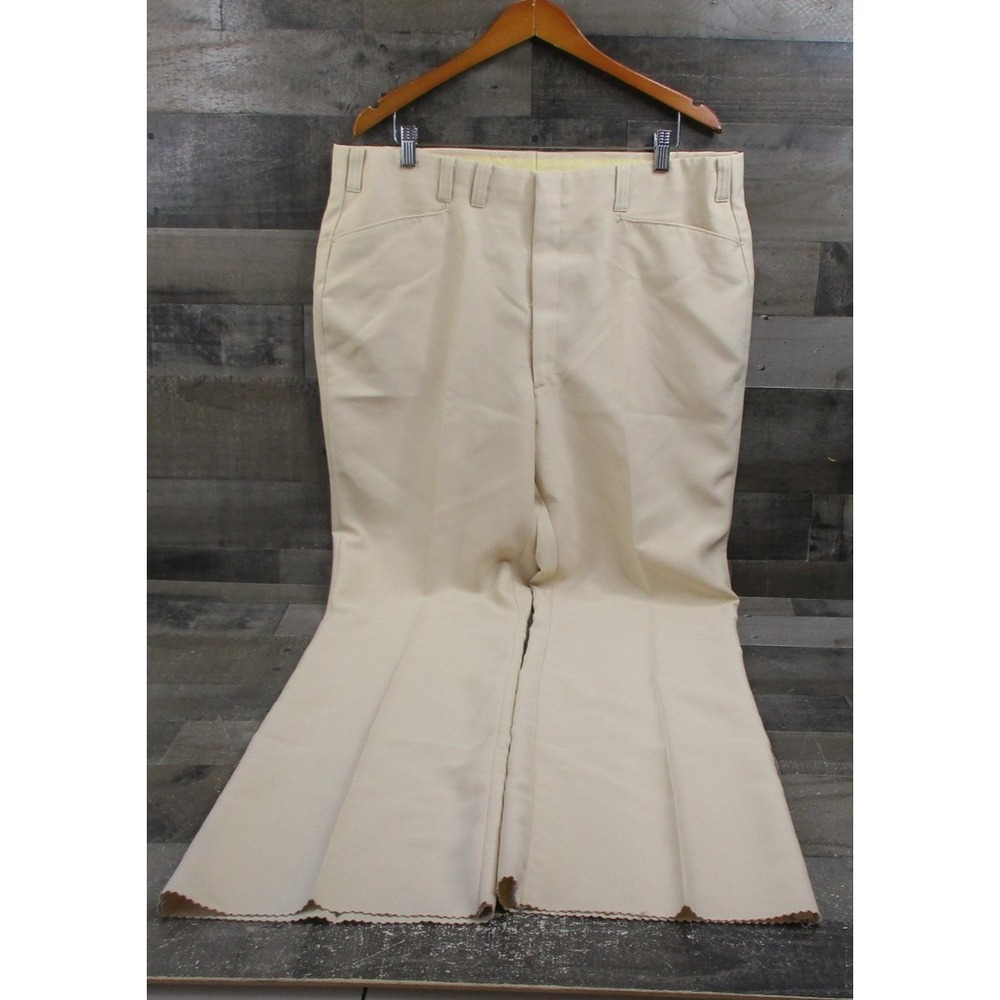 Rough Rider Pants Mens 38x36 Beige Unhemmed Flat Front Classic Talon Zip USA